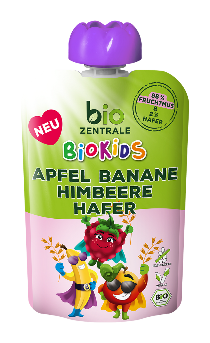 BioKids Fruchtmus Apfel Banane Himbeere Hafer